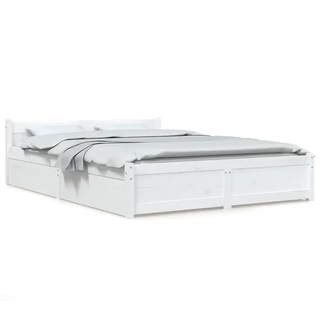 Letto matrimoniale | Letto per adulti | Giroletto con Cassetti Bianco 140x200 cm