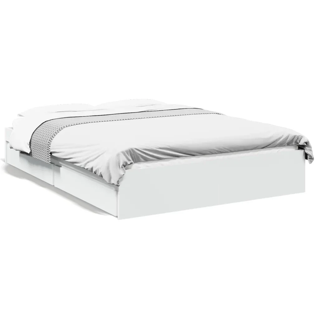 Letto matrimoniale | Letto per adulti | Giroletto con Cassetti Bianco 140x200 cm in Legno Truciolato