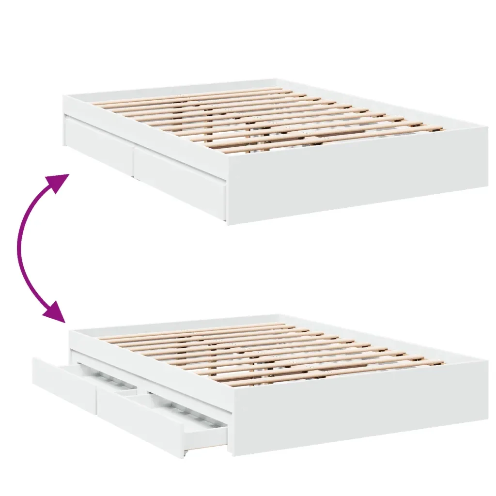 Letto matrimoniale | Letto per adulti | Giroletto con Cassetti Bianco 140x200 cm in Legno Truciolato - Image 7