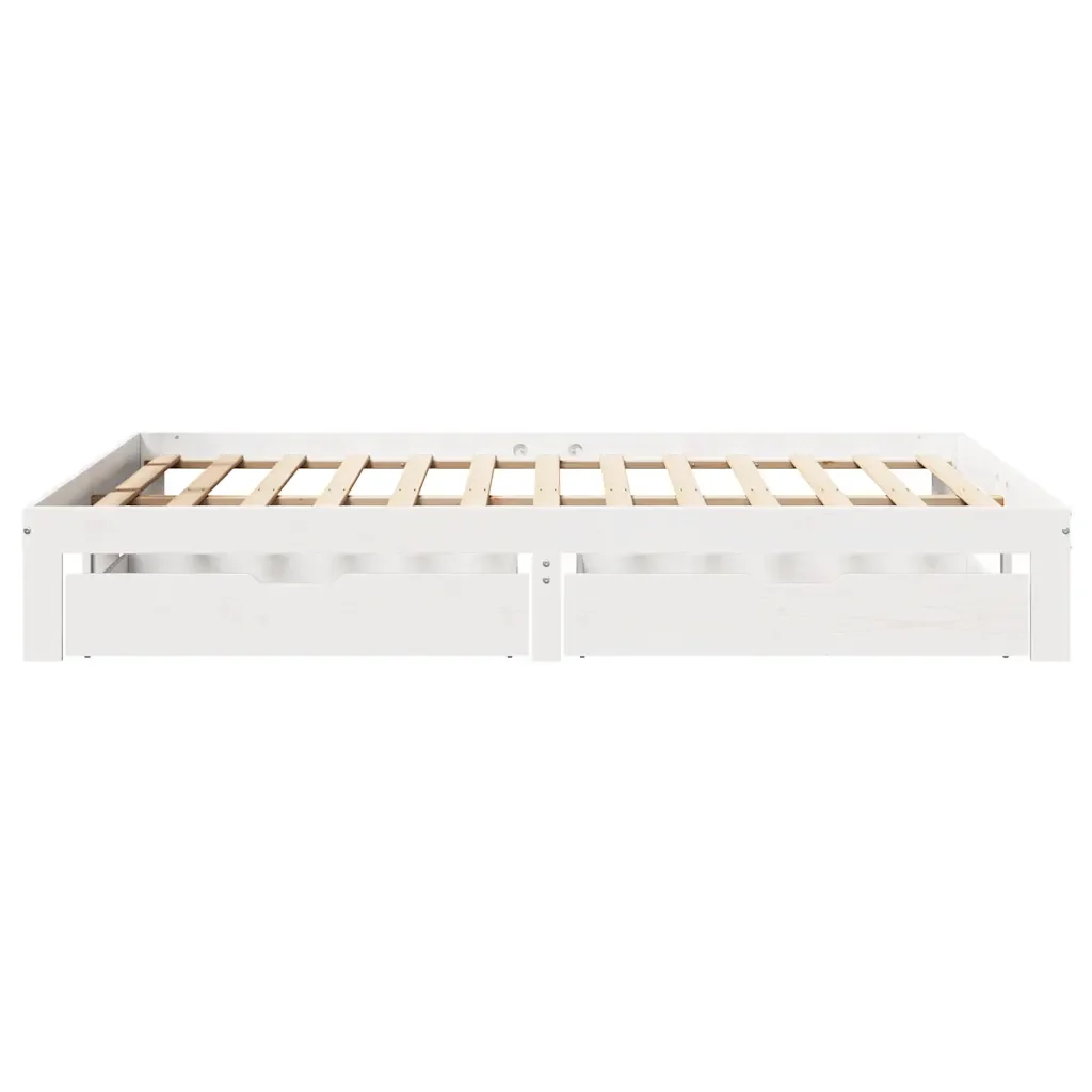 Letto matrimoniale | Letto per adulti | Giroletto con Cassetti Bianco 140x200 cm Legno Massello di Pino - Image 7