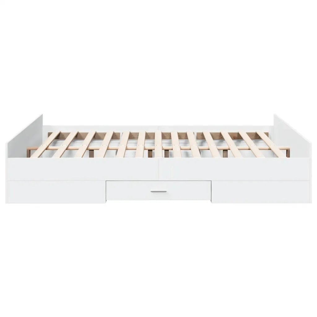 Letto matrimoniale | Letto per adulti | Giroletto con Cassetti Bianco 150x200 cm in Legno Multistrato - Image 5
