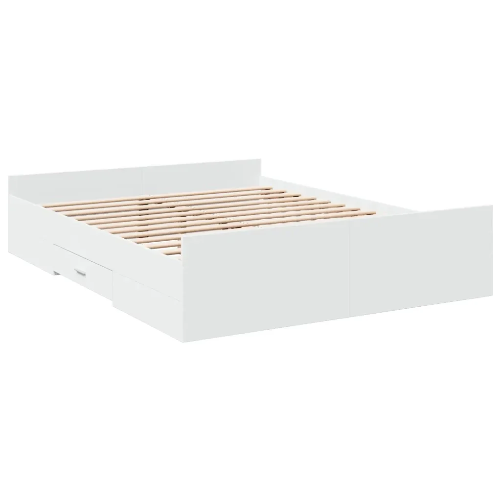 Letto matrimoniale | Letto per adulti | Giroletto con Cassetti Bianco 150x200 cm in Legno Multistrato - Image 6