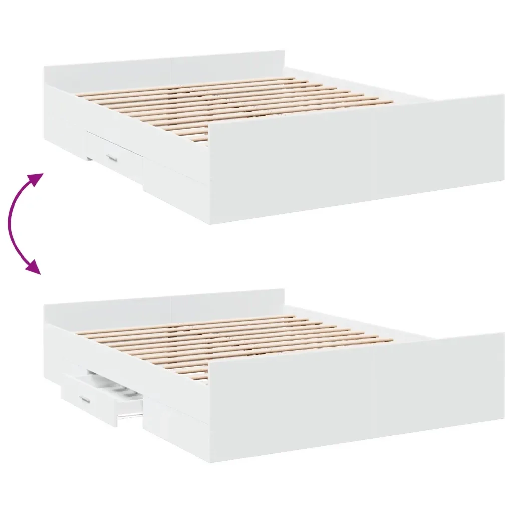 Letto matrimoniale | Letto per adulti | Giroletto con Cassetti Bianco 150x200 cm in Legno Multistrato - Image 7