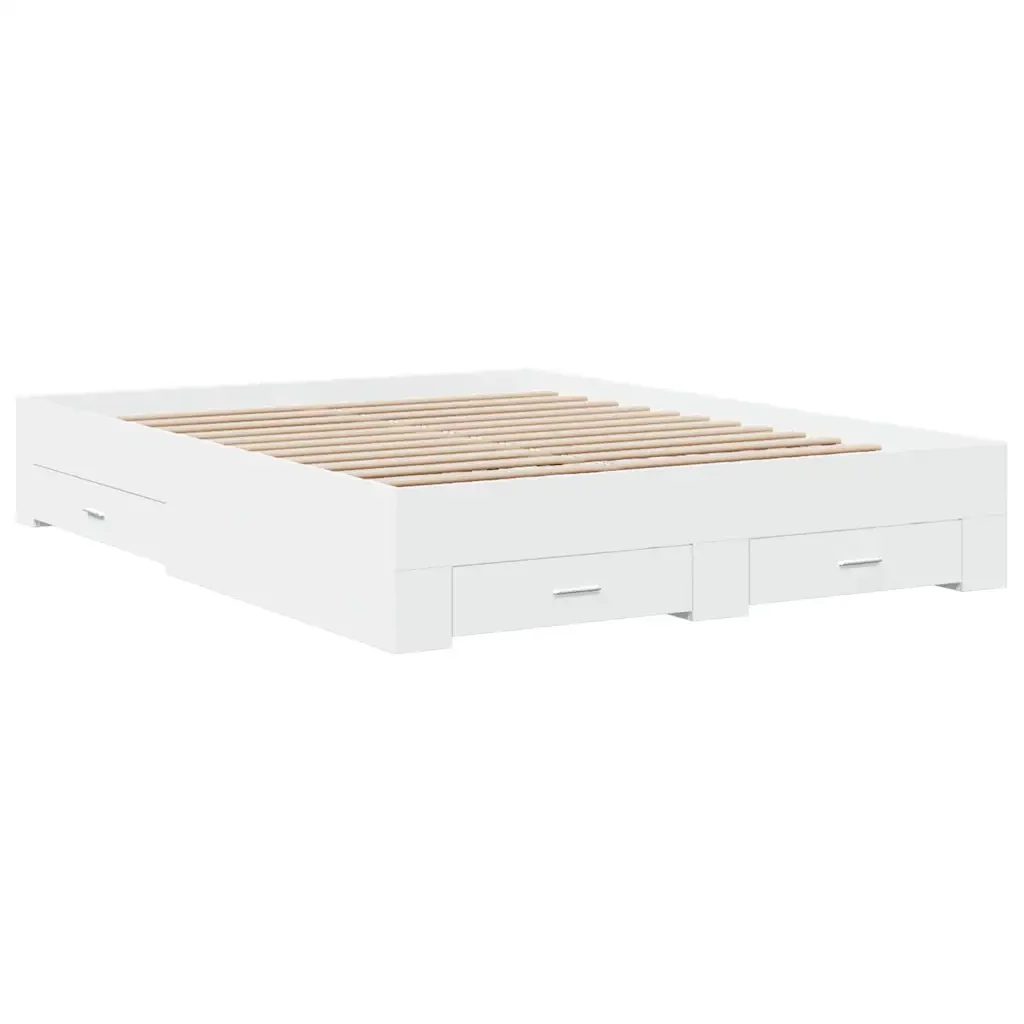 Letto matrimoniale | Letto per adulti | Giroletto con Cassetti Bianco 150x200 cm in Legno Multistrato - Image 4