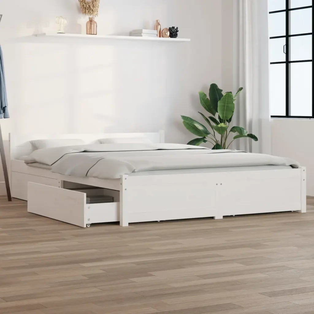 Letto matrimoniale | Letto per adulti | Giroletto con Cassetti Bianco 150x200 cm King Size - Image 2