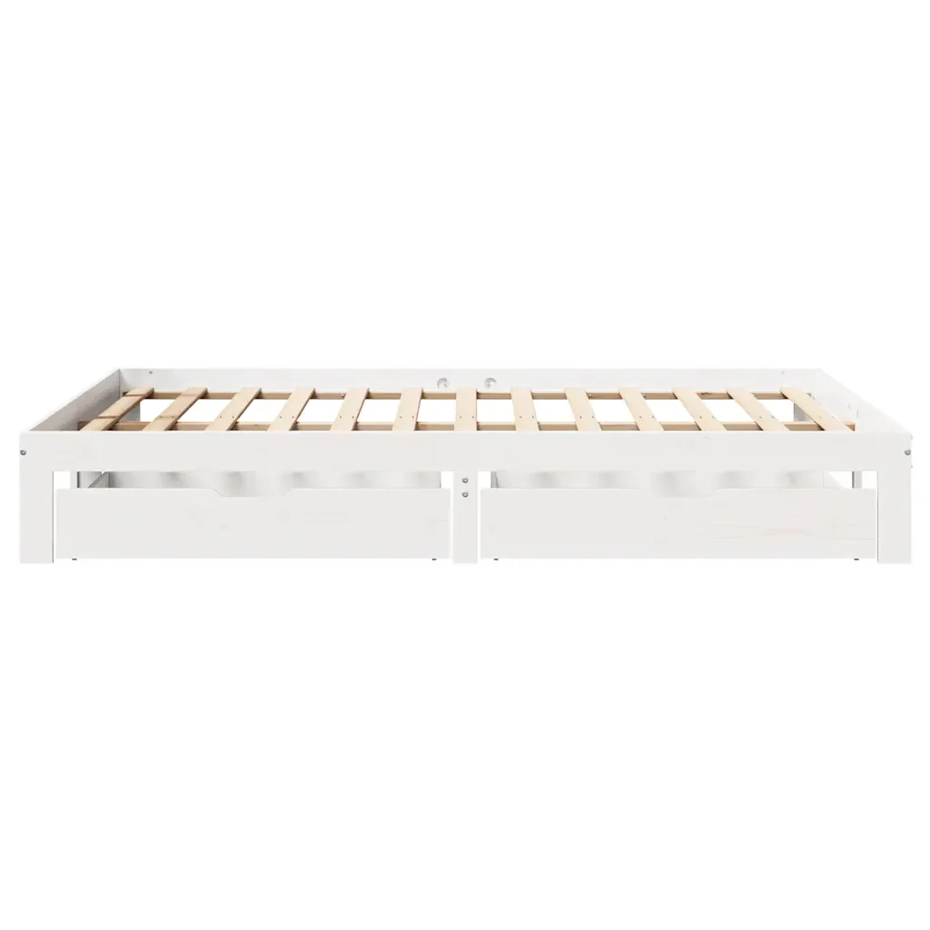 Letto matrimoniale | Letto per adulti | Giroletto con Cassetti Bianco 150x200 cm Legno Massello di Pino - Image 7