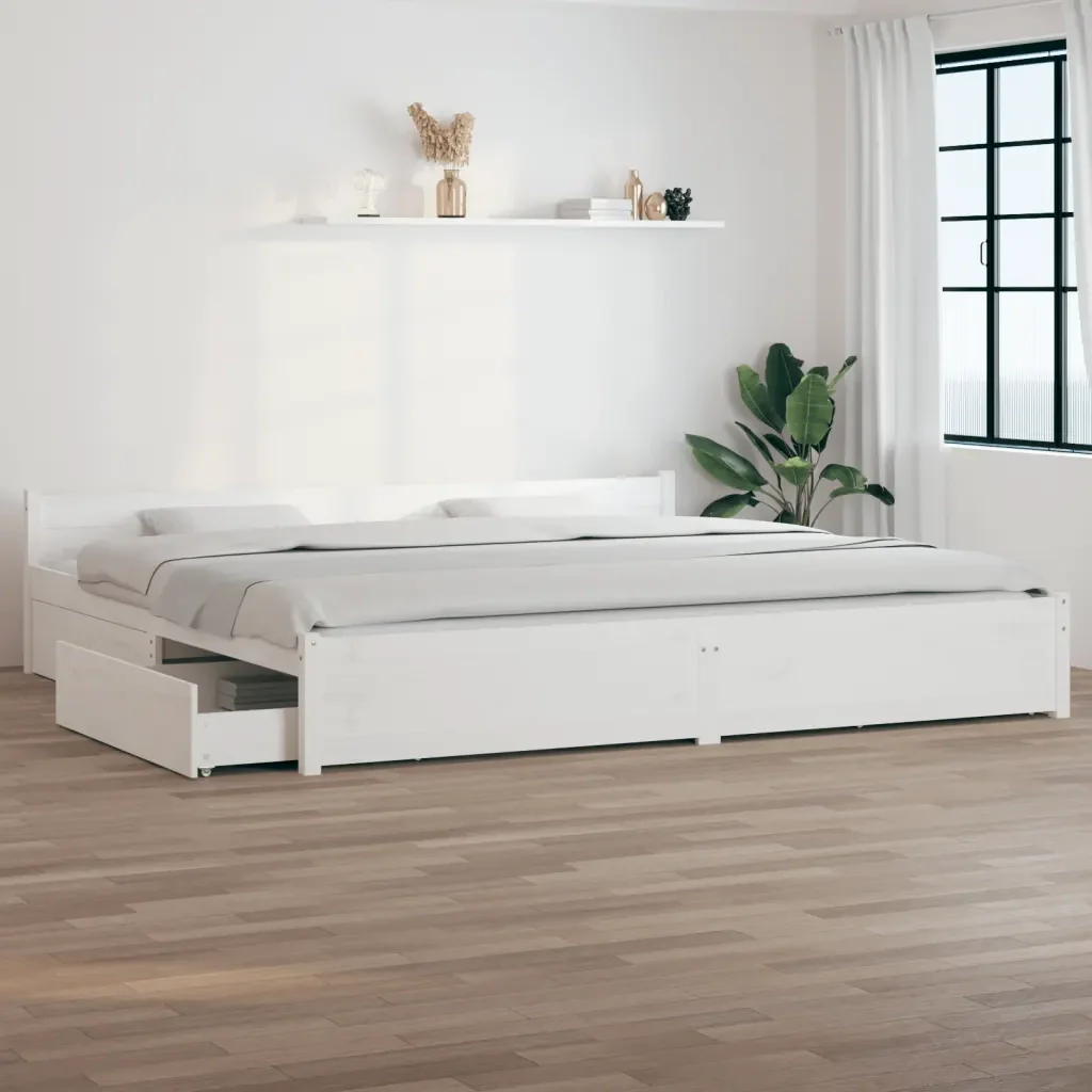 Letto matrimoniale | Letto per adulti | Giroletto con Cassetti Bianco 150x200 cm Super King - Image 2