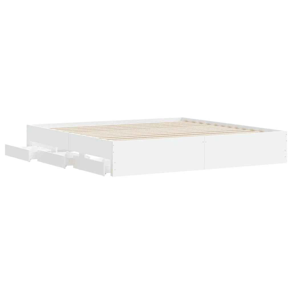 Letto matrimoniale | Letto per adulti | Giroletto con Cassetti Bianco 160x200 cm in Legno Multistrato - Image 5