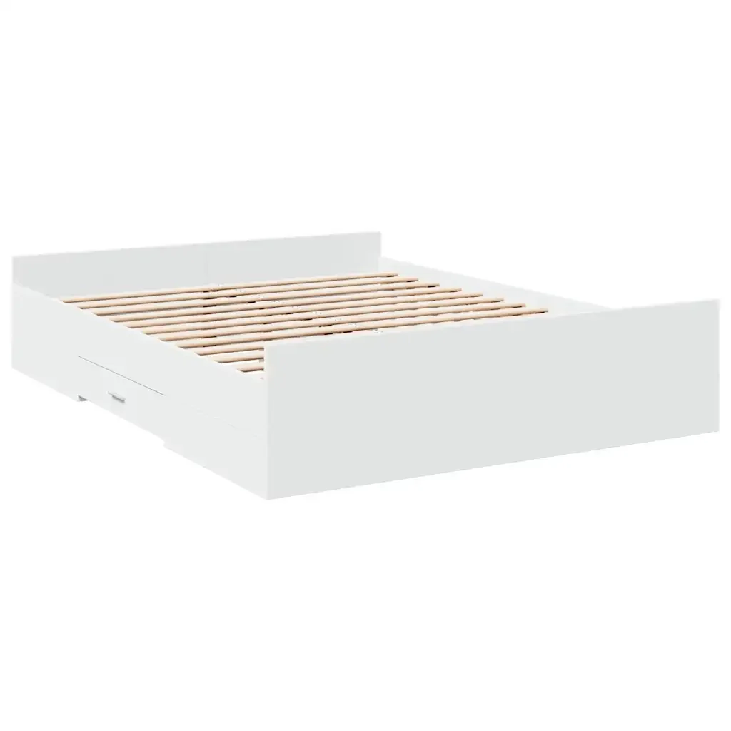 Letto matrimoniale | Letto per adulti | Giroletto con Cassetti Bianco 160x200 cm in Legno Multistrato - Image 4