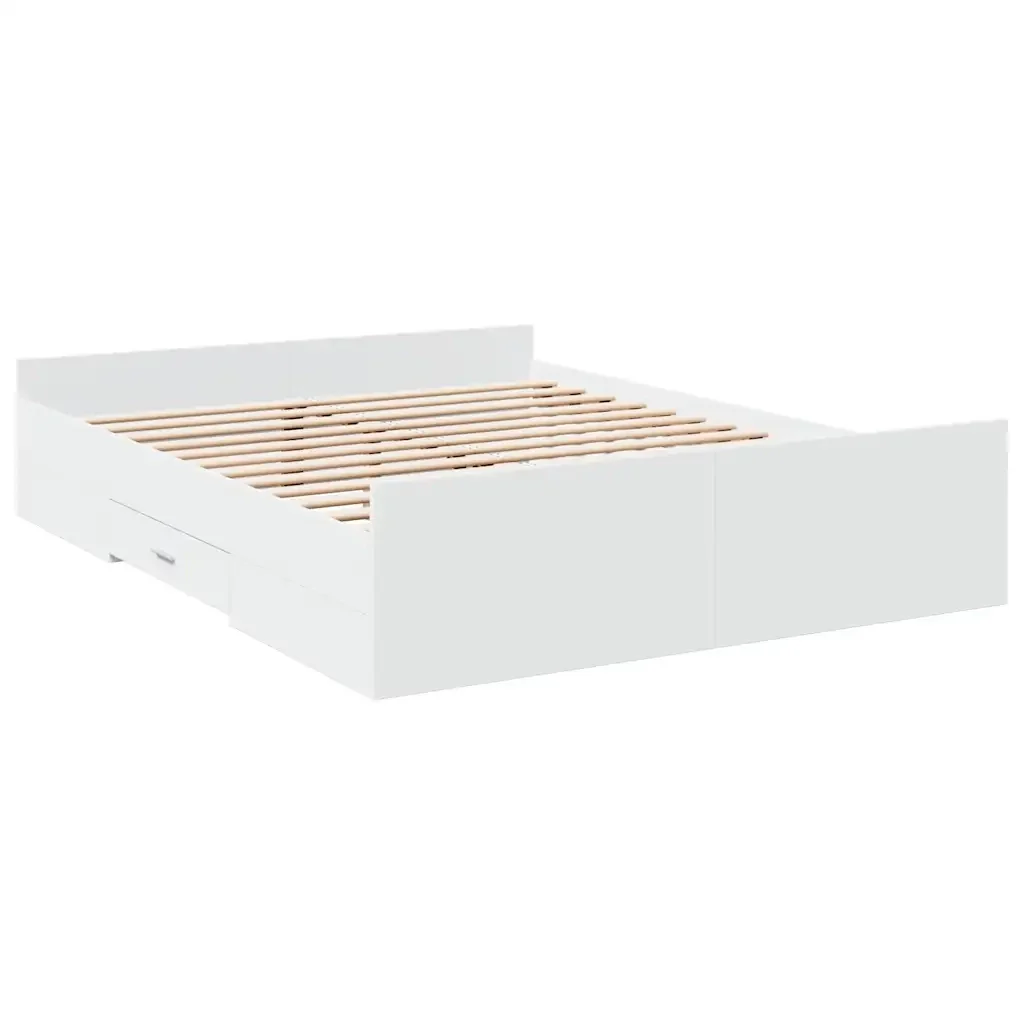 Letto matrimoniale | Letto per adulti | Giroletto con Cassetti Bianco 160x200 cm in Legno Multistrato - Image 6