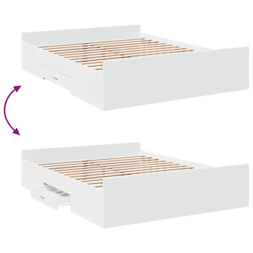 Letto matrimoniale | Letto per adulti | Giroletto con Cassetti Bianco 160x200 cm in Legno Multistrato - Image 7