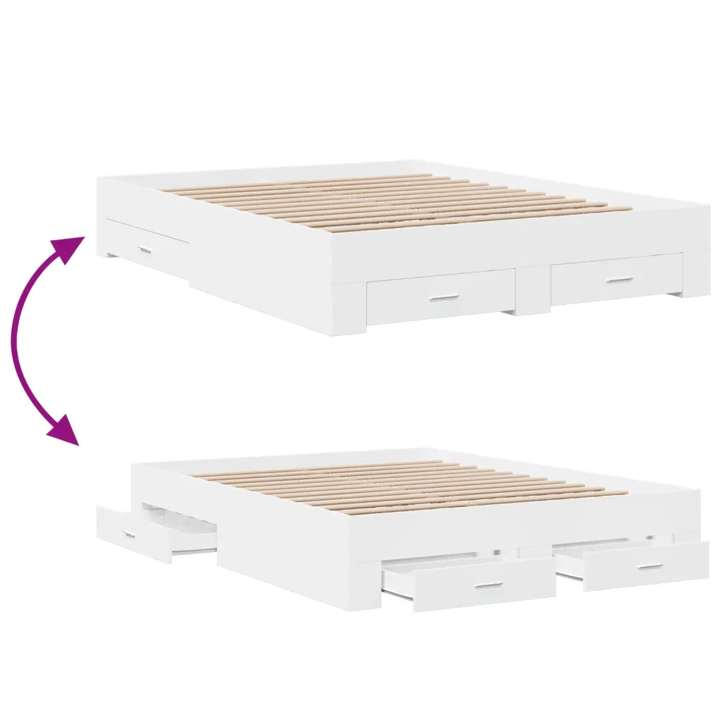 Letto matrimoniale | Letto per adulti | Giroletto con Cassetti Bianco 160x200 cm in Legno Multistrato - Image 7