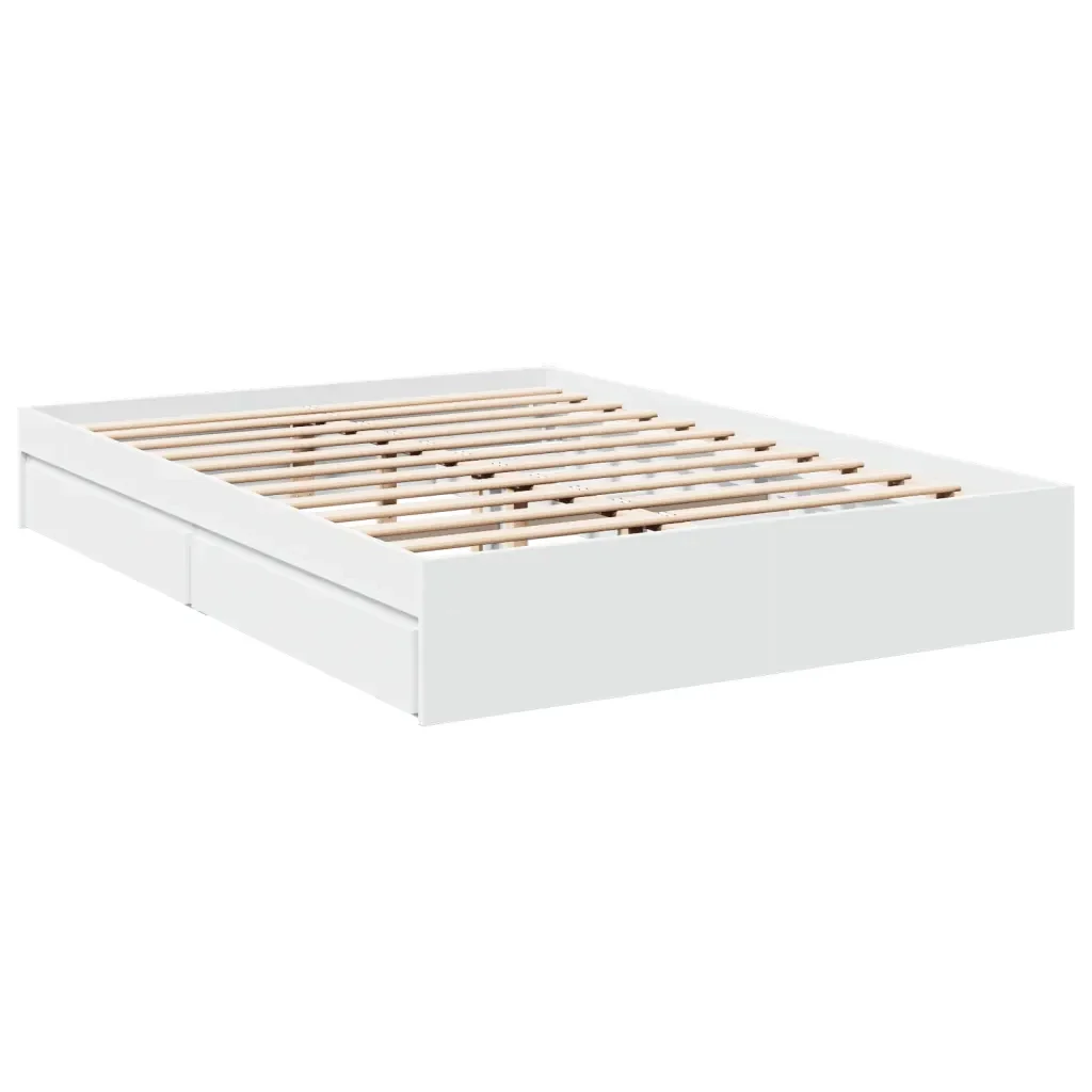 Letto matrimoniale | Letto per adulti | Giroletto con Cassetti Bianco 160x200 cm in Legno Multistrato - Image 6