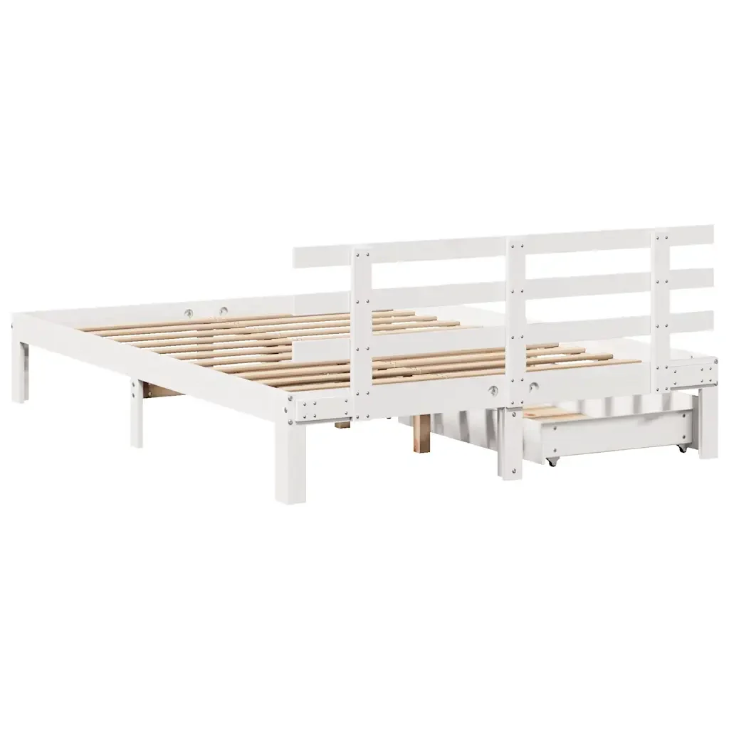 Letto matrimoniale | Letto per adulti | Giroletto con Cassetti Bianco 160x200 cm Legno Massello di Pino - Image 6