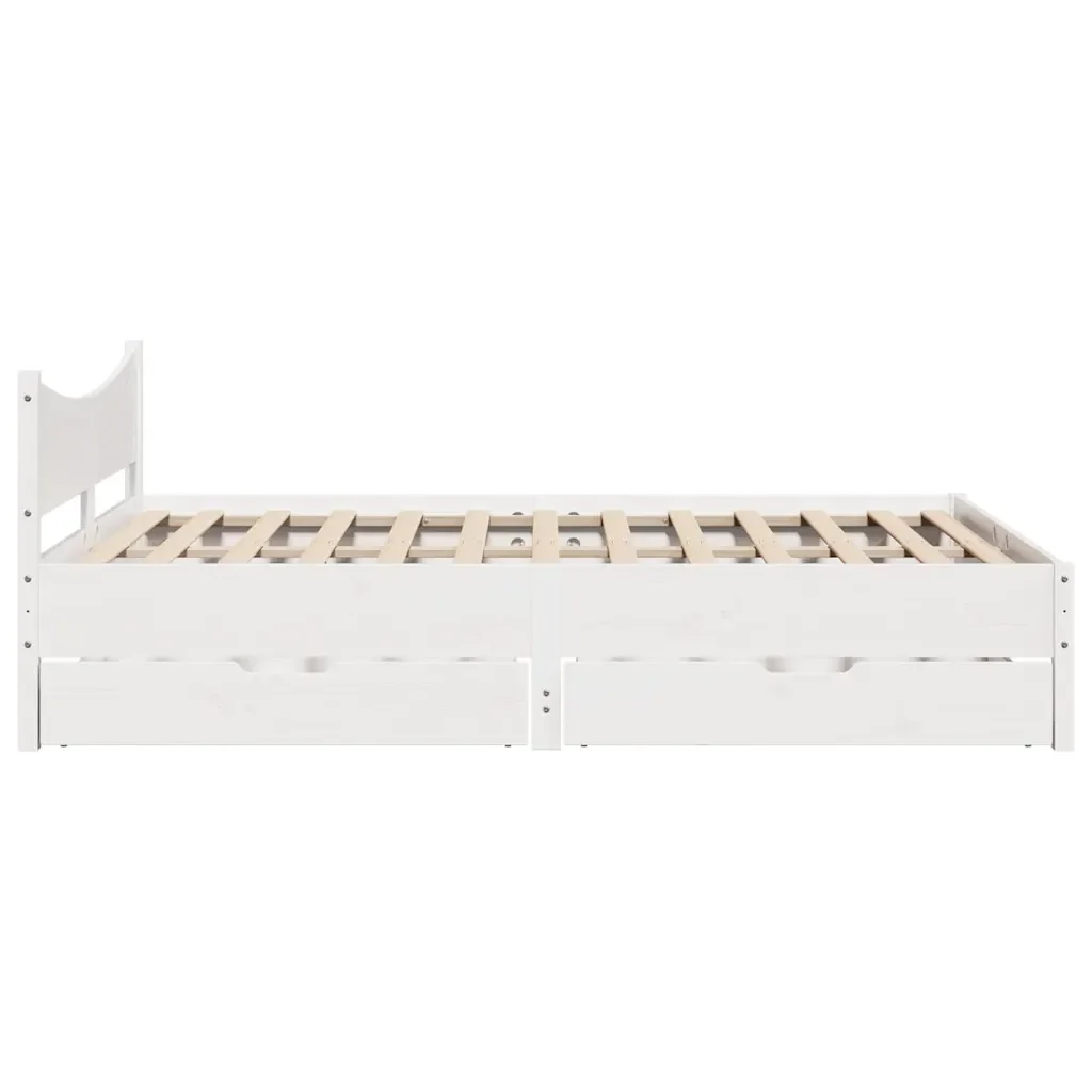 Letto matrimoniale | Letto per adulti | Giroletto con Cassetti Bianco 160x200 cm Legno Massello di Pino - Image 7