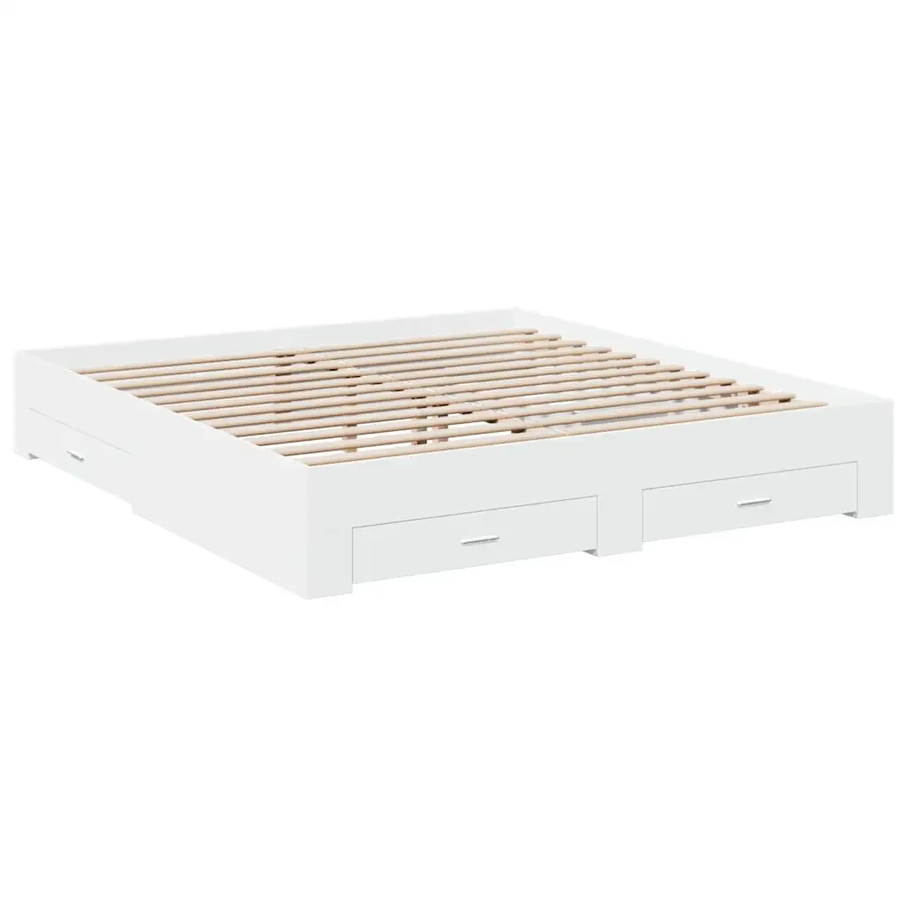 Letto matrimoniale | Letto per adulti | Giroletto con Cassetti Bianco 180x200 cm in Legno Multistrato - Image 3