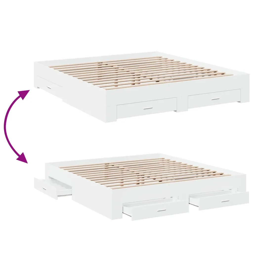 Letto matrimoniale | Letto per adulti | Giroletto con Cassetti Bianco 180x200 cm in Legno Multistrato - Image 7