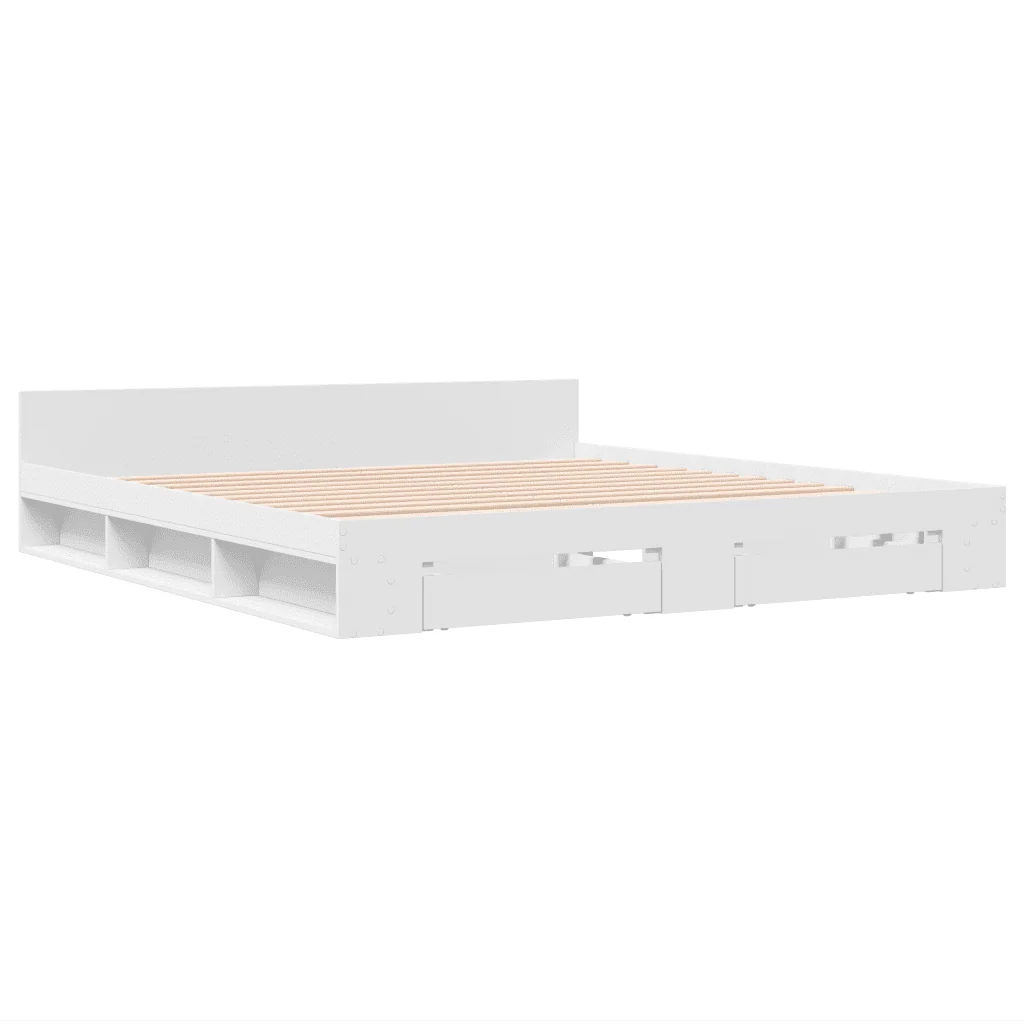 Letto matrimoniale | Letto per adulti | Giroletto con Cassetti Bianco 180x200 cm in Legno Multistrato - Image 3
