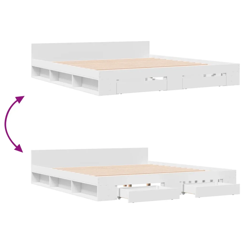 Letto matrimoniale | Letto per adulti | Giroletto con Cassetti Bianco 180x200 cm in Legno Multistrato - Image 7