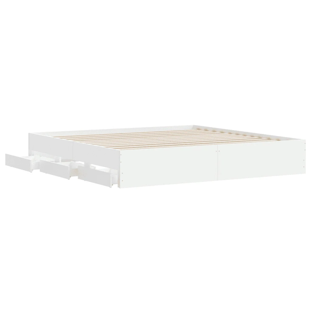 Letto matrimoniale | Letto per adulti | Giroletto con Cassetti Bianco 180x200 cm in Legno Multistrato - Image 5