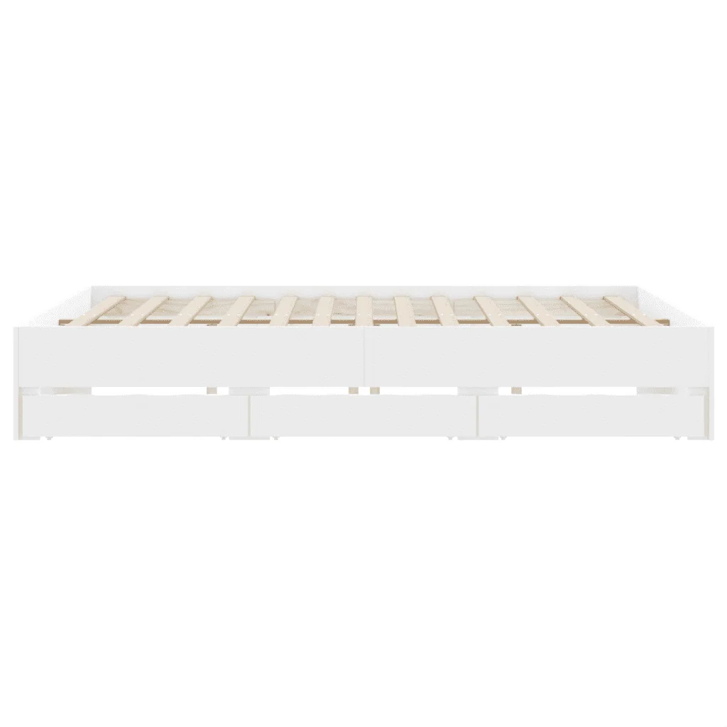Letto matrimoniale | Letto per adulti | Giroletto con Cassetti Bianco 180x200 cm in Legno Multistrato - Image 7