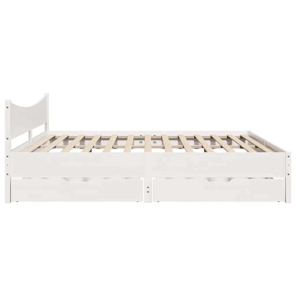 Letto matrimoniale | Letto per adulti | Giroletto con Cassetti Bianco 180x200 cm Legno Massello di Pino - Image 7