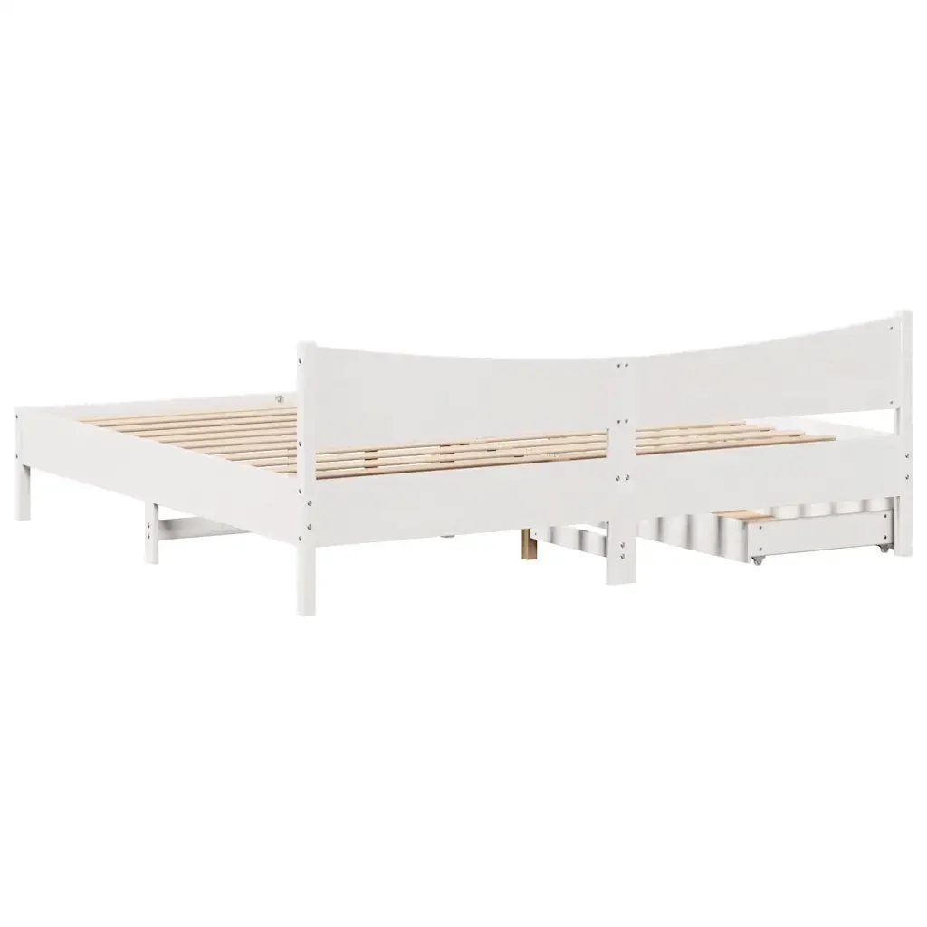 Letto matrimoniale | Letto per adulti | Giroletto con Cassetti Bianco 180x200 cm Legno Massello di Pino - Image 8