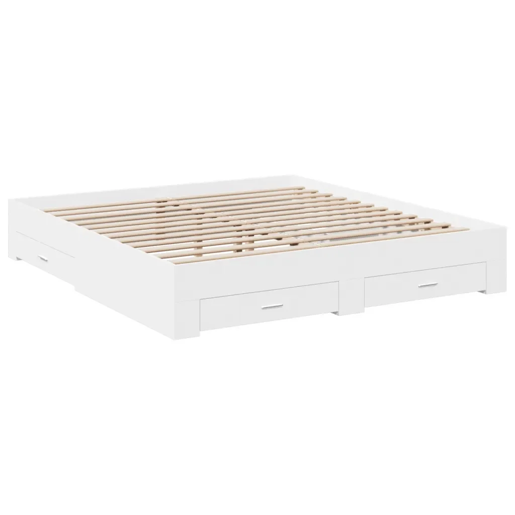 Letto matrimoniale | Letto per adulti | Giroletto con Cassetti Bianco 200x200 cm in Legno Multistrato - Image 4