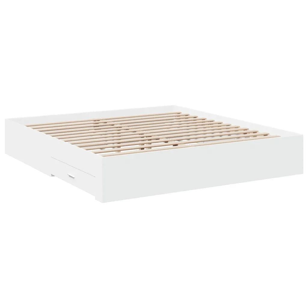 Letto matrimoniale | Letto per adulti | Giroletto con Cassetti Bianco 200x200 cm in Legno Multistrato - Image 6