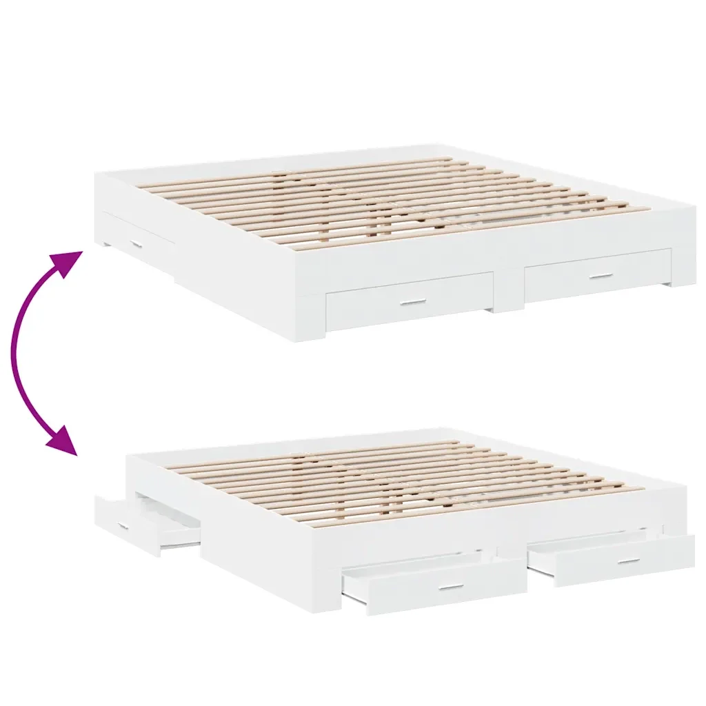 Letto matrimoniale | Letto per adulti | Giroletto con Cassetti Bianco 200x200 cm in Legno Multistrato - Image 7
