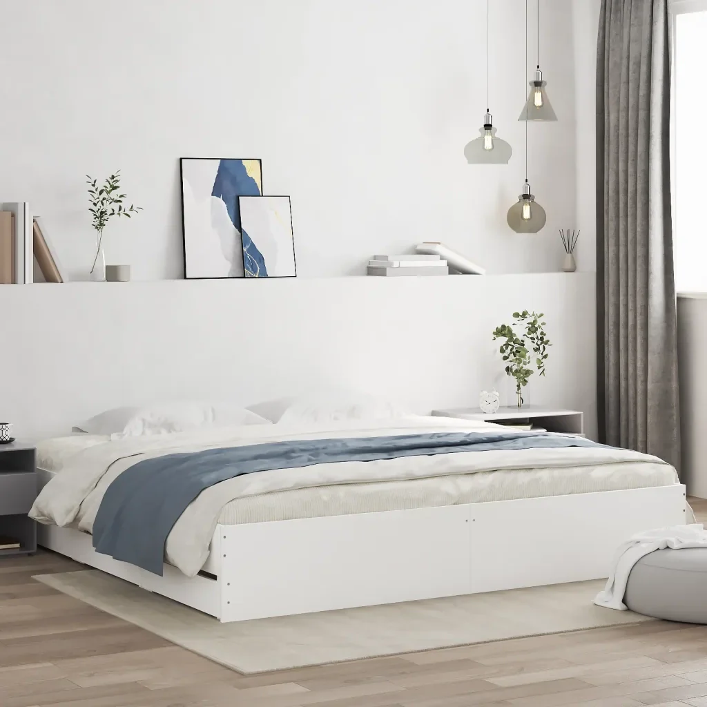 Letto matrimoniale | Letto per adulti | Giroletto con Cassetti Bianco 200x200 cm in Legno Multistrato - Image 2