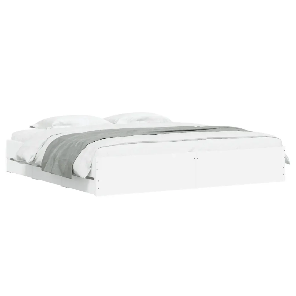 Letto matrimoniale | Letto per adulti | Giroletto con Cassetti Bianco 200x200 cm in Legno Multistrato - Image 3