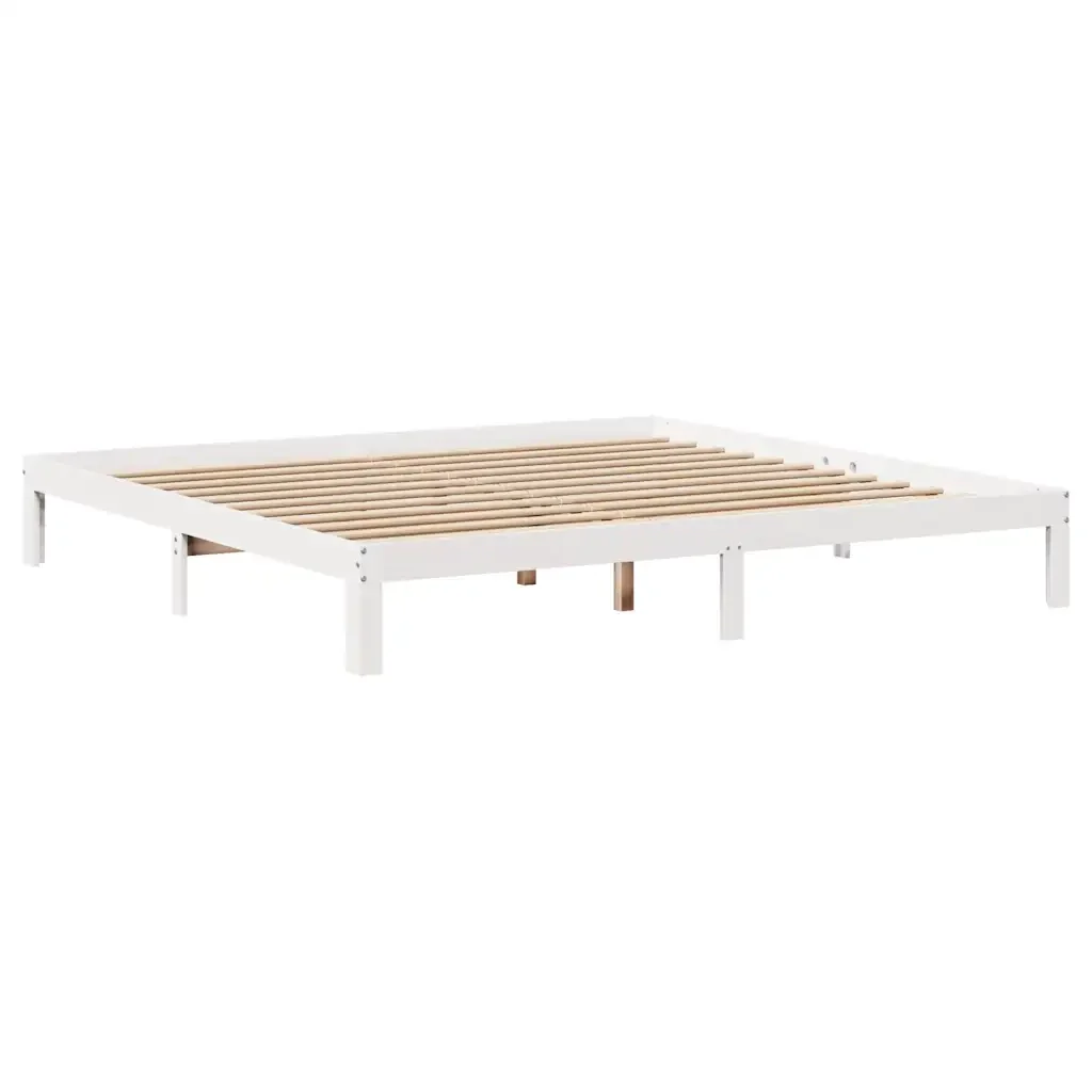 Letto matrimoniale | Letto per adulti | Giroletto con Cassetti Bianco 200x200 cm Legno Massello di Pino - Image 5