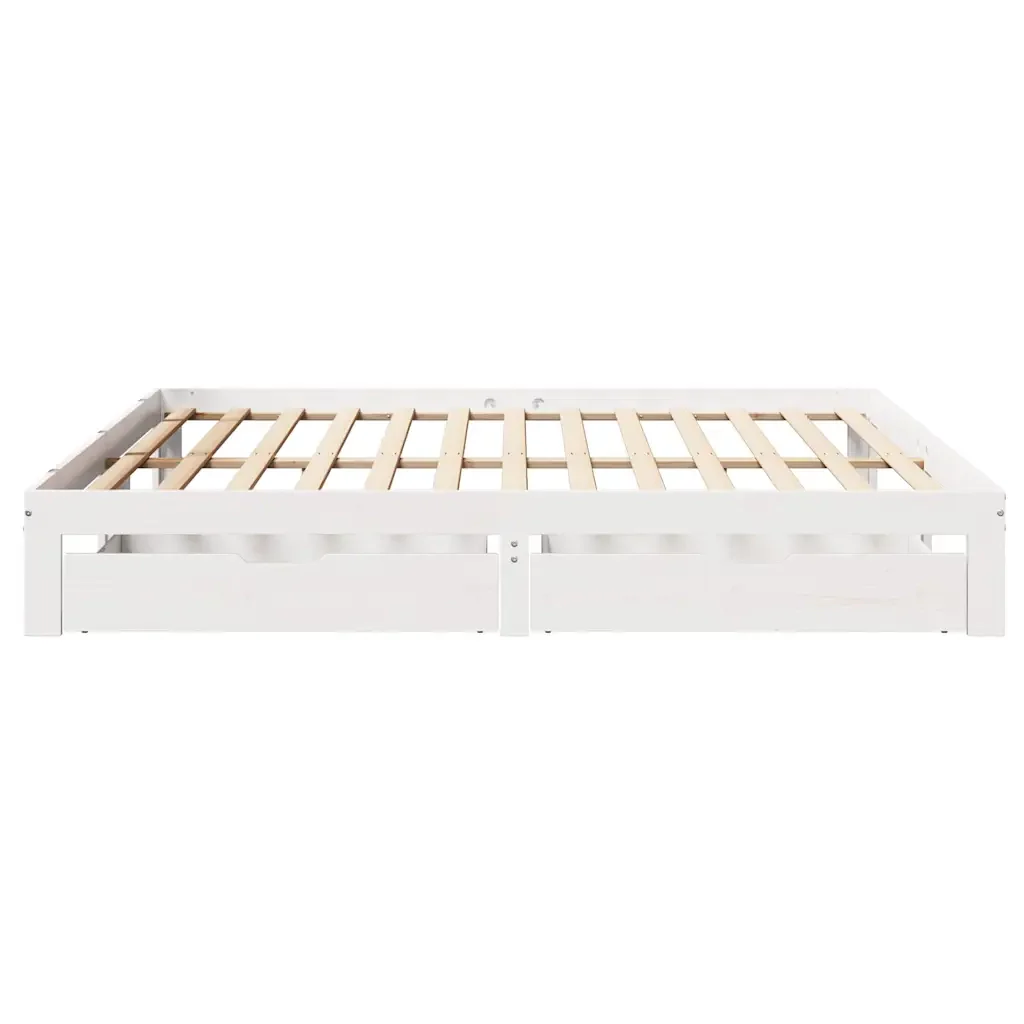 Letto matrimoniale | Letto per adulti | Giroletto con Cassetti Bianco 200x200 cm Legno Massello di Pino - Image 7
