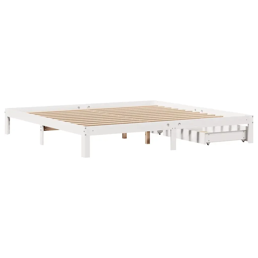 Letto matrimoniale | Letto per adulti | Giroletto con Cassetti Bianco 200x200 cm Legno Massello di Pino - Image 8