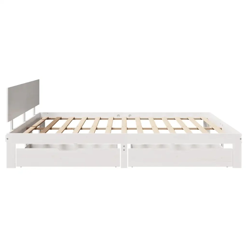 Letto matrimoniale | Letto per adulti | Giroletto con Cassetti Bianco 200x200 cm Legno Massello di Pino - Image 5