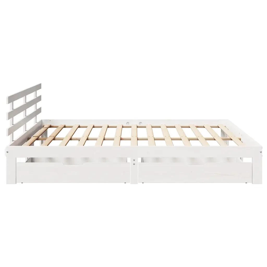 Letto matrimoniale | Letto per adulti | Giroletto con Cassetti Bianco 200x200 cm Legno Massello di Pino - Image 5