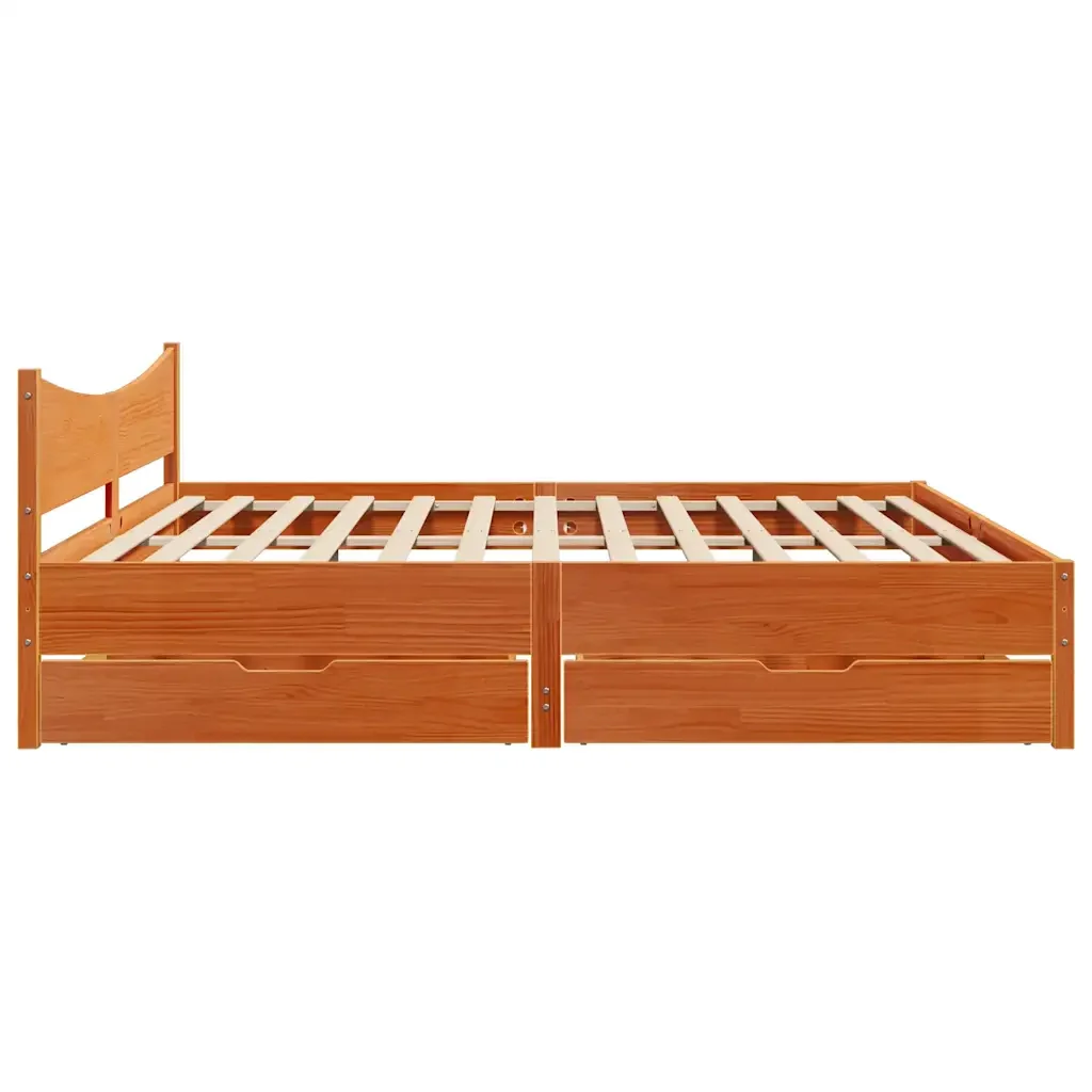 Letto matrimoniale | Letto per adulti | Giroletto con Cassetti Marrone Cera 180x200 Legno Massello Pino - Image 7