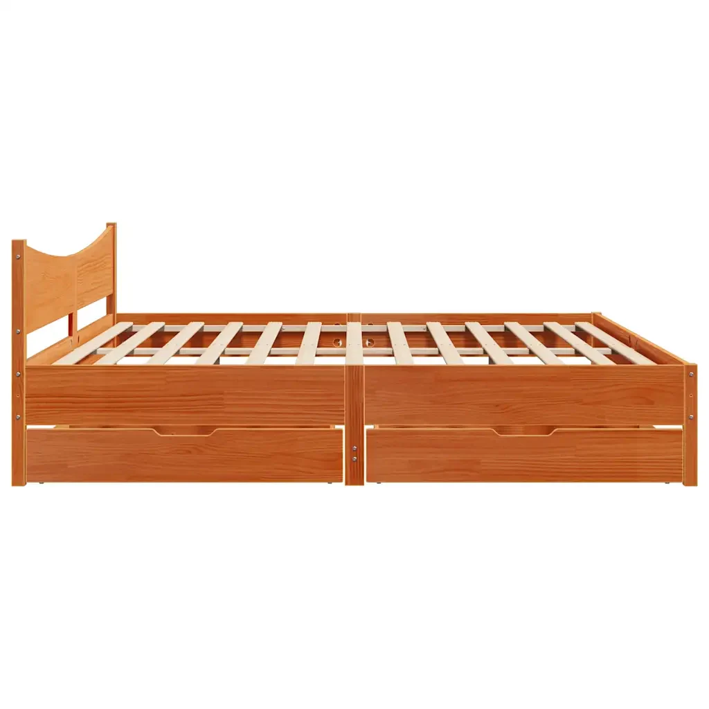 Letto matrimoniale | Letto per adulti | Giroletto con Cassetti Marrone Cera 200x200 cm Massello Pino - Image 7