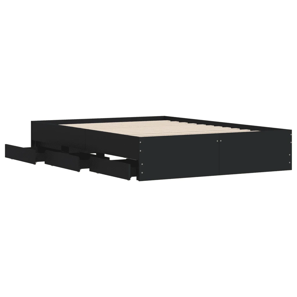 Letto matrimoniale | Letto per adulti | Giroletto con Cassetti Nero 120x190 cm in Legno Multistrato - Image 5