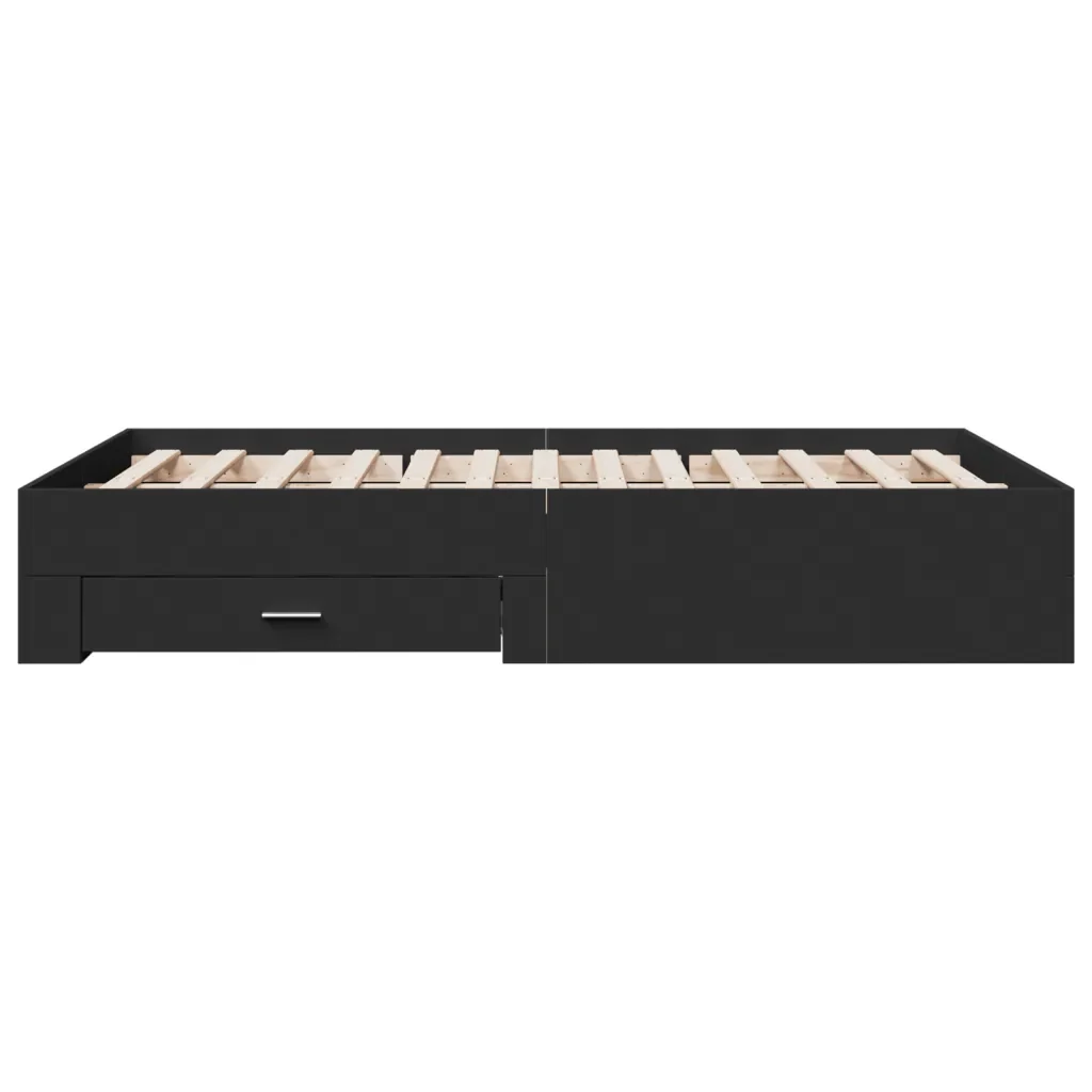 Letto matrimoniale | Letto per adulti | Giroletto con Cassetti Nero 140x190 cm in Legno Multistrato - Image 5