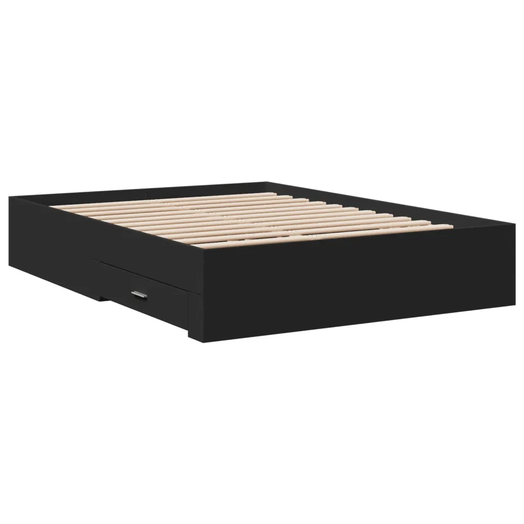 Letto matrimoniale | Letto per adulti | Giroletto con Cassetti Nero 140x190 cm in Legno Multistrato - Image 6