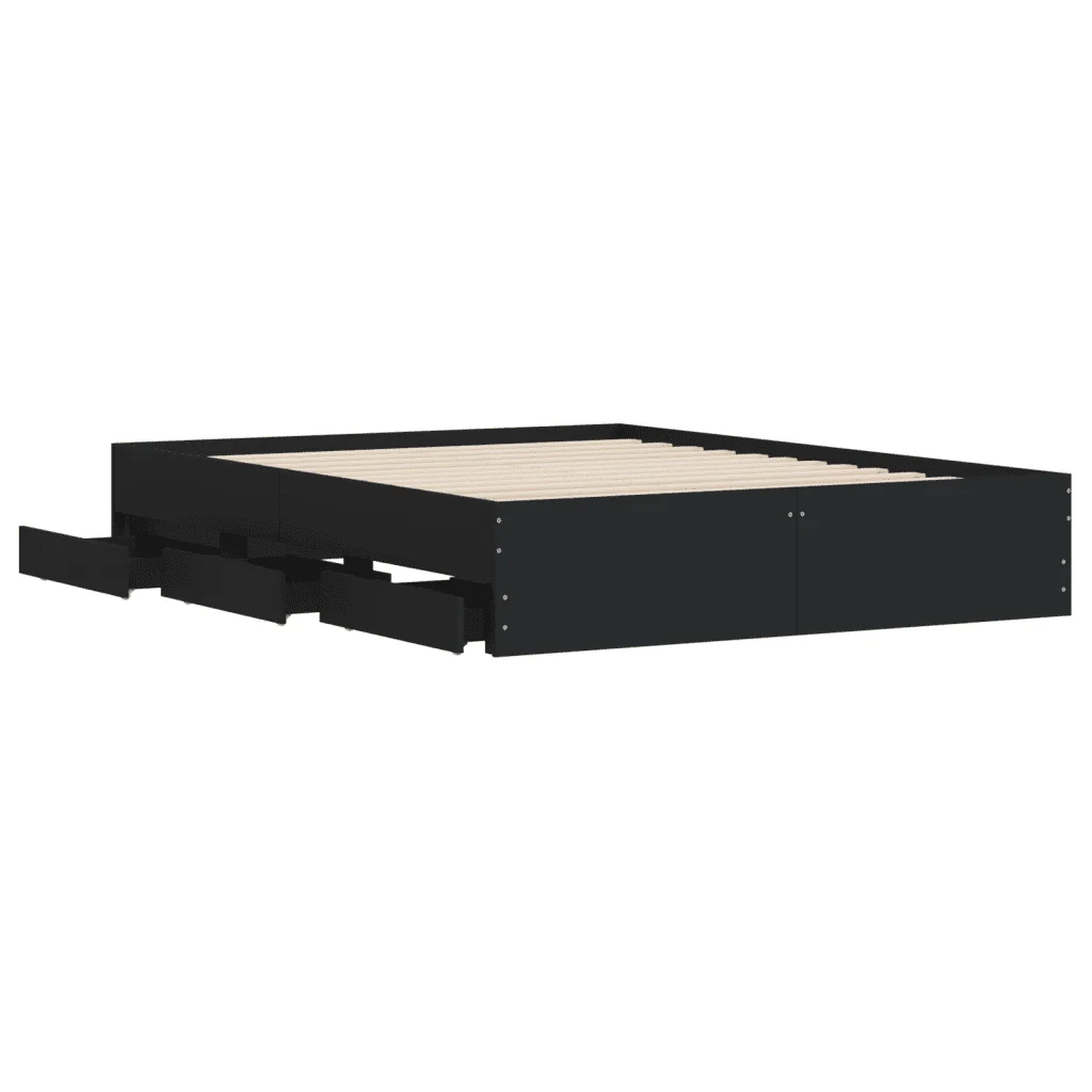 Letto matrimoniale | Letto per adulti | Giroletto con Cassetti Nero 140x190 cm in Legno Multistrato - Image 5
