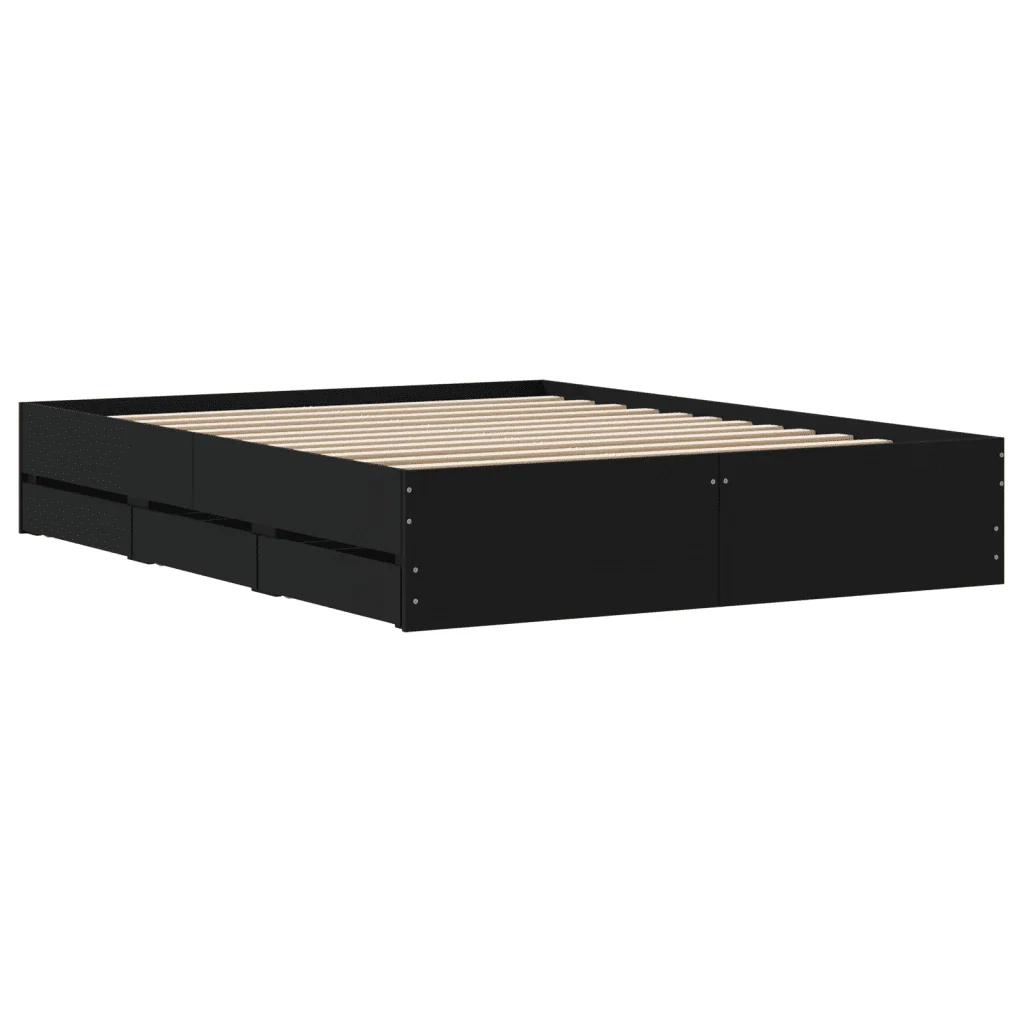 Letto matrimoniale | Letto per adulti | Giroletto con Cassetti Nero 140x190 cm in Legno Multistrato - Image 8