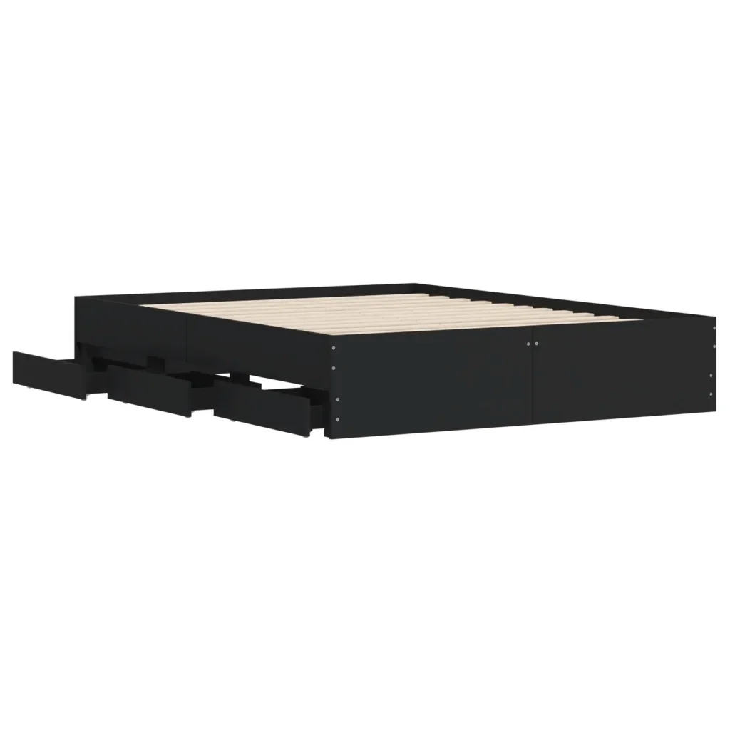 Letto matrimoniale | Letto per adulti | Giroletto con Cassetti Nero 140x200 cm in Legno Multistrato - Image 5