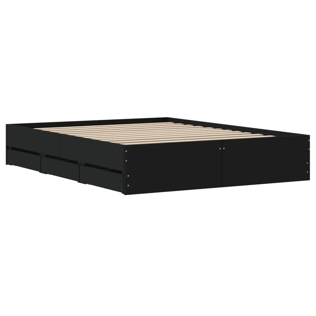 Letto matrimoniale | Letto per adulti | Giroletto con Cassetti Nero 140x200 cm in Legno Multistrato - Image 8