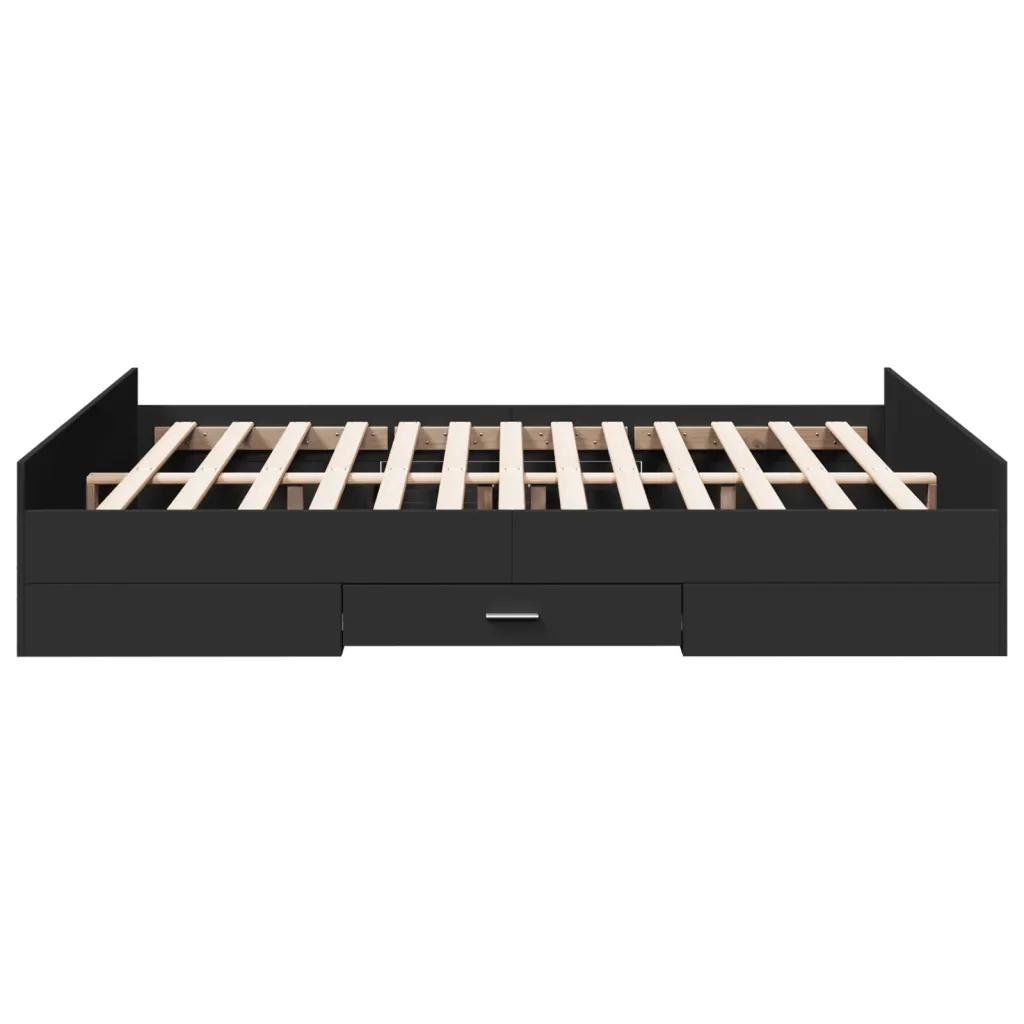Letto matrimoniale | Letto per adulti | Giroletto con Cassetti Nero 150x200 cm in Legno Multistrato - Image 5
