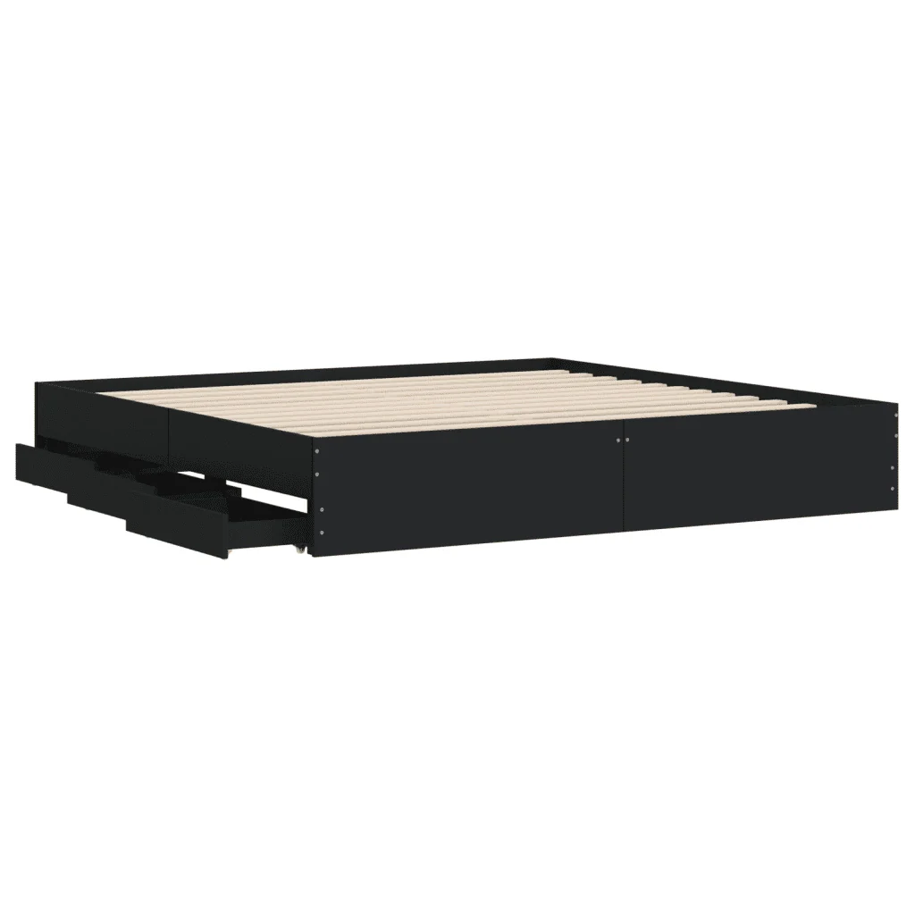 Letto matrimoniale | Letto per adulti | Giroletto con Cassetti Nero 180x200 cm in Legno Multistrato - Image 5