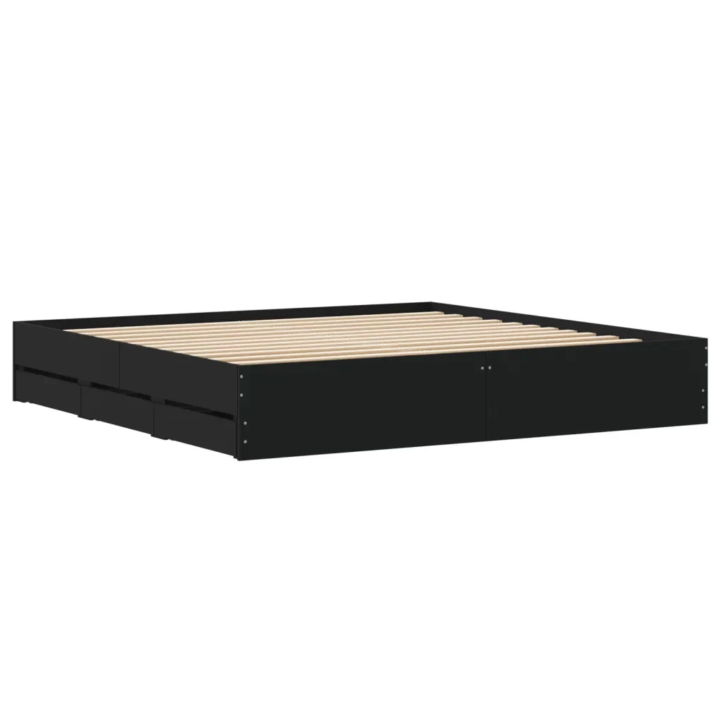 Letto matrimoniale | Letto per adulti | Giroletto con Cassetti Nero 180x200 cm in Legno Multistrato - Image 8