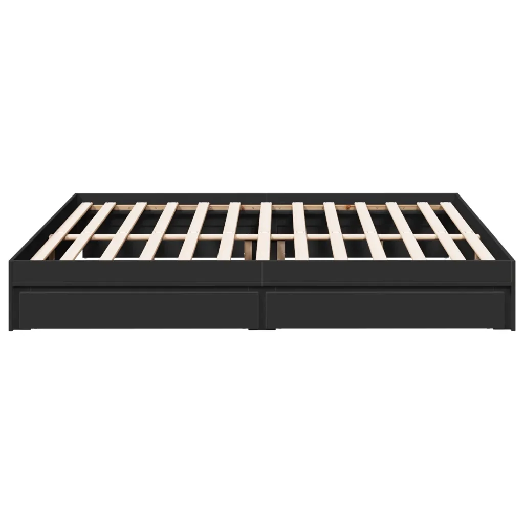 Letto matrimoniale | Letto per adulti | Giroletto con Cassetti Nero 200x200 cm in Legno Multistrato - Image 5